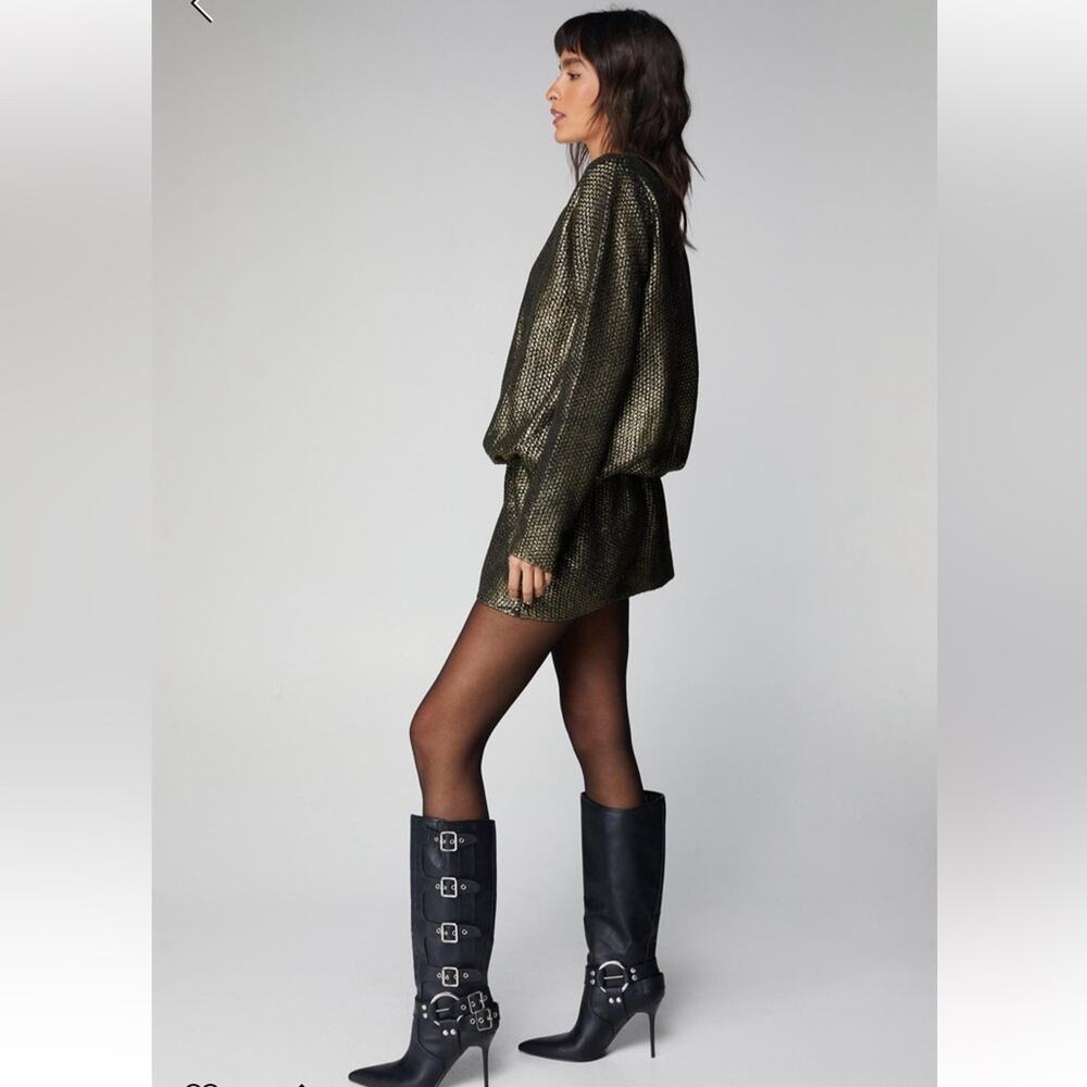 NEW Nasty Gal metallic oversized cinched waist knit sweater dress, size large - Picture 3 of 10